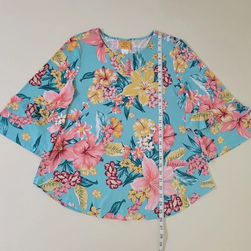 Ruby Rd. Women's Tropicali Floral Ruffled Bell Sleeve Top - Picture 5 of 13